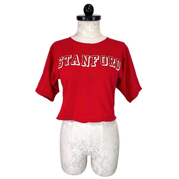Russell Athletic Tops - Vintage Russell Athletics Stanford Ringer Crop Top T-Shirt Medium